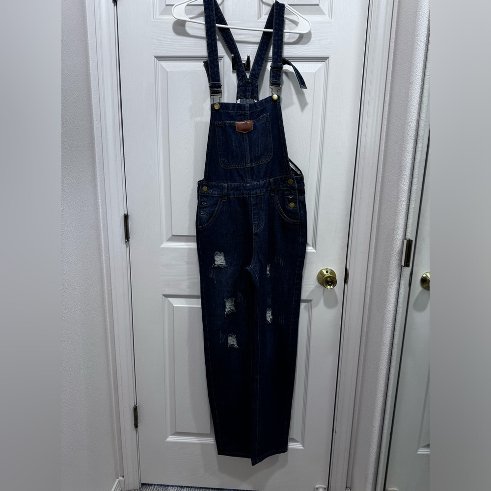 NWT distressed overall jeans